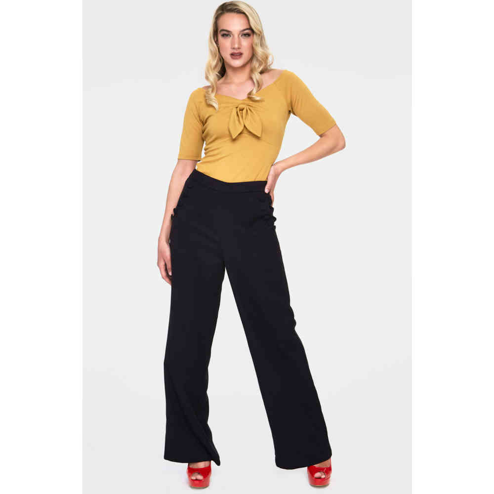 Voodoo Vixen - Anika Mustard Tie Front Top - Geel